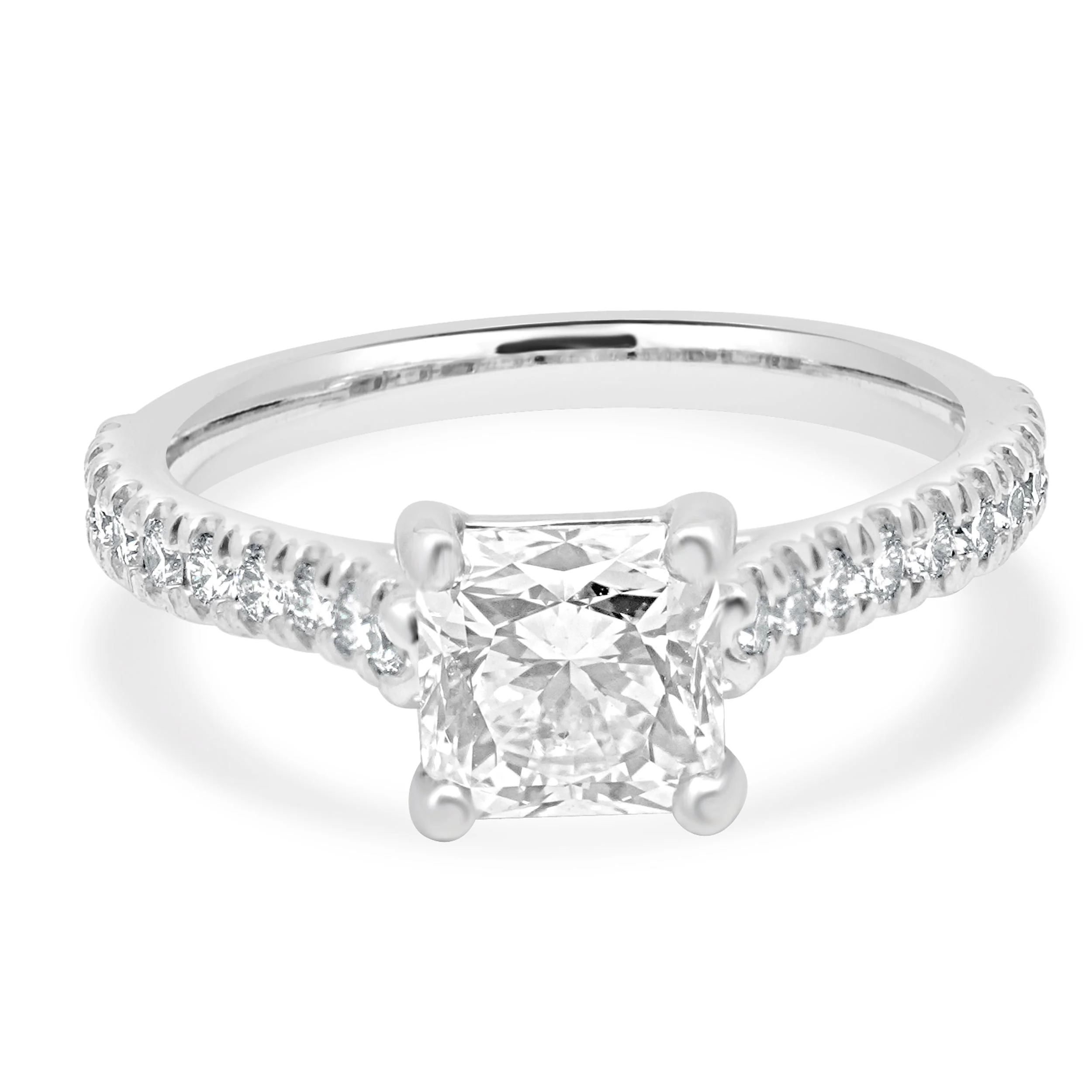 Platinum Radiant Cut and Round Diamond Engagement Ring