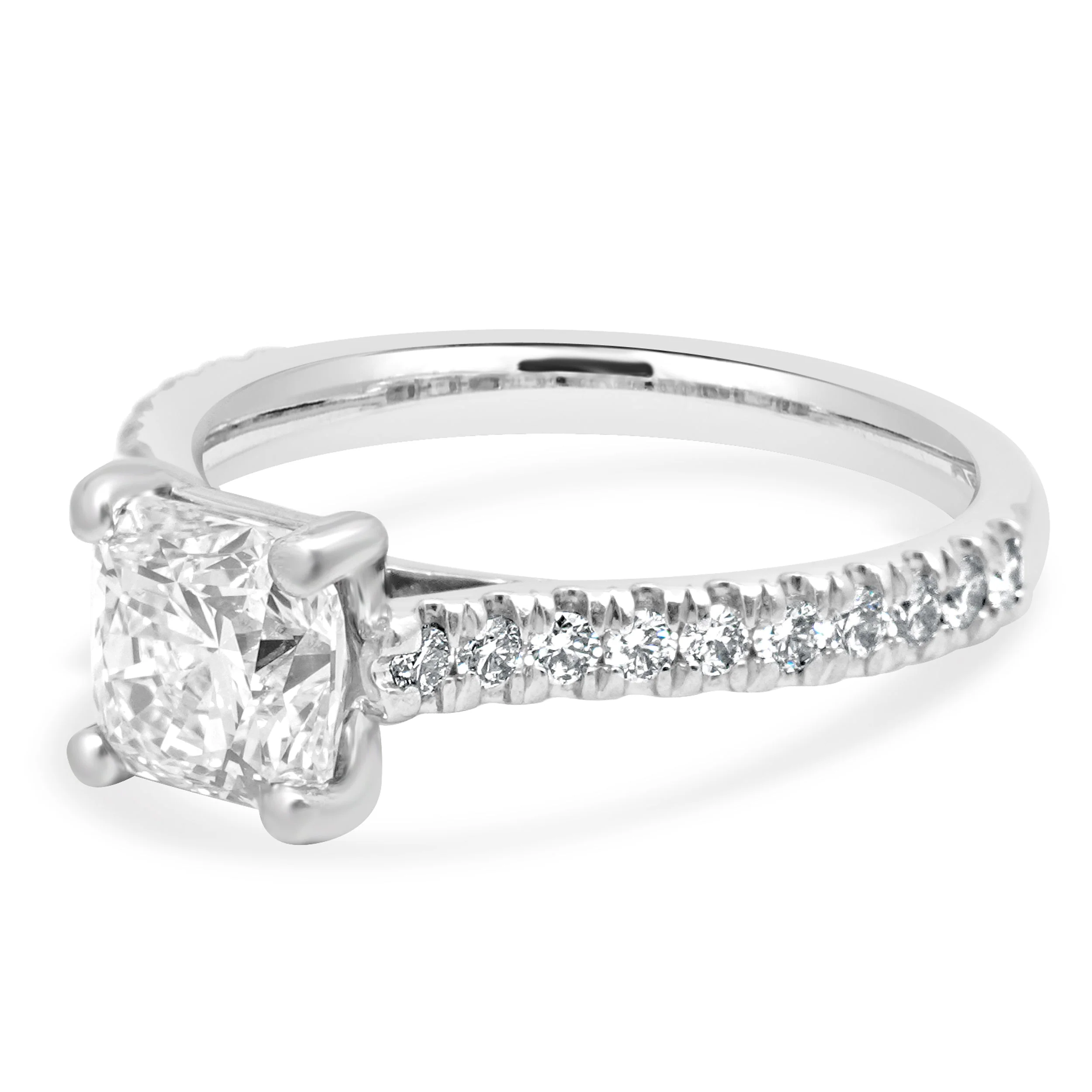 Platinum Radiant Cut and Round Diamond Engagement Ring - Image 2