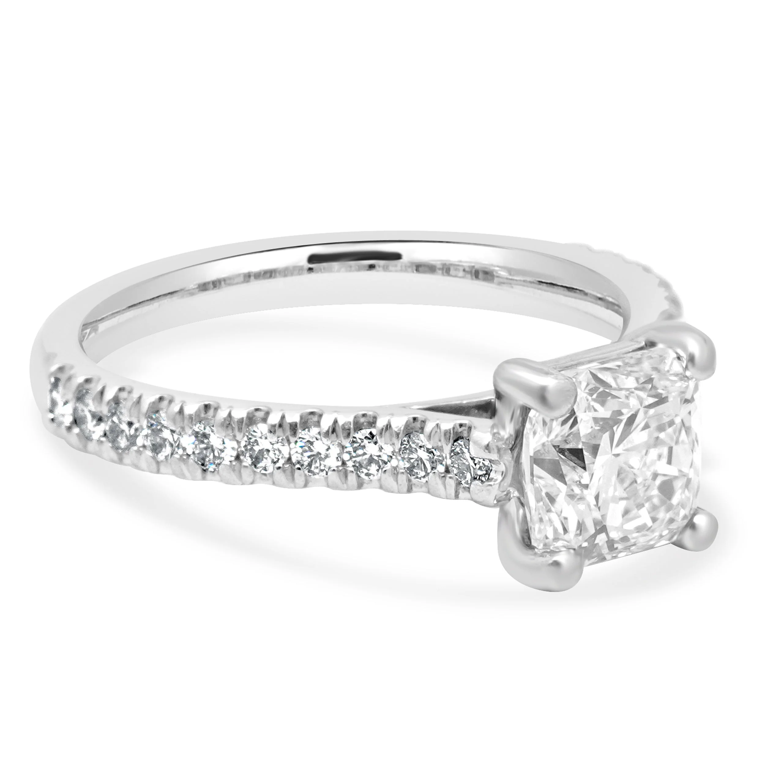 Platinum Radiant Cut and Round Diamond Engagement Ring - Image 3
