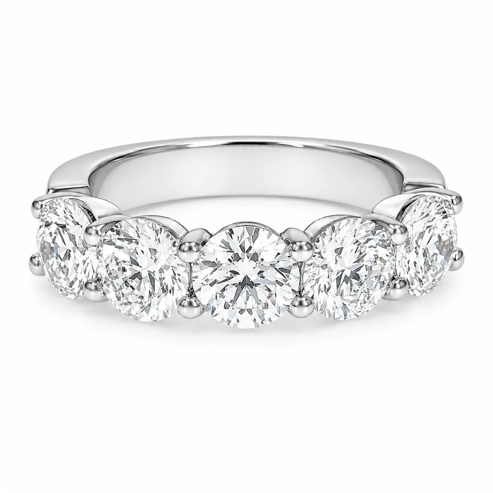 Platinum Round Brilliant Cut Five Diamond Band