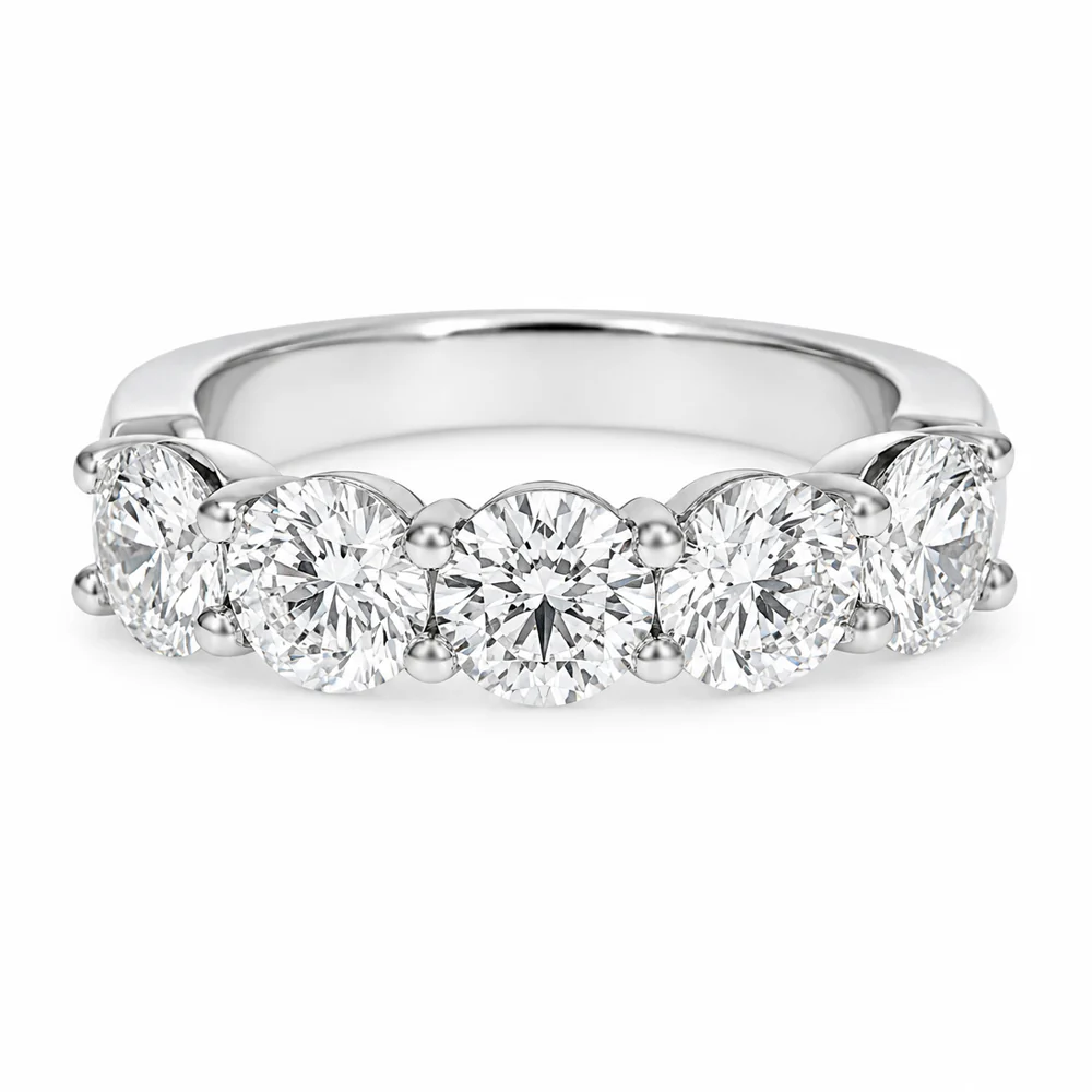 Platinum Round Brilliant Cut Five Diamond Band