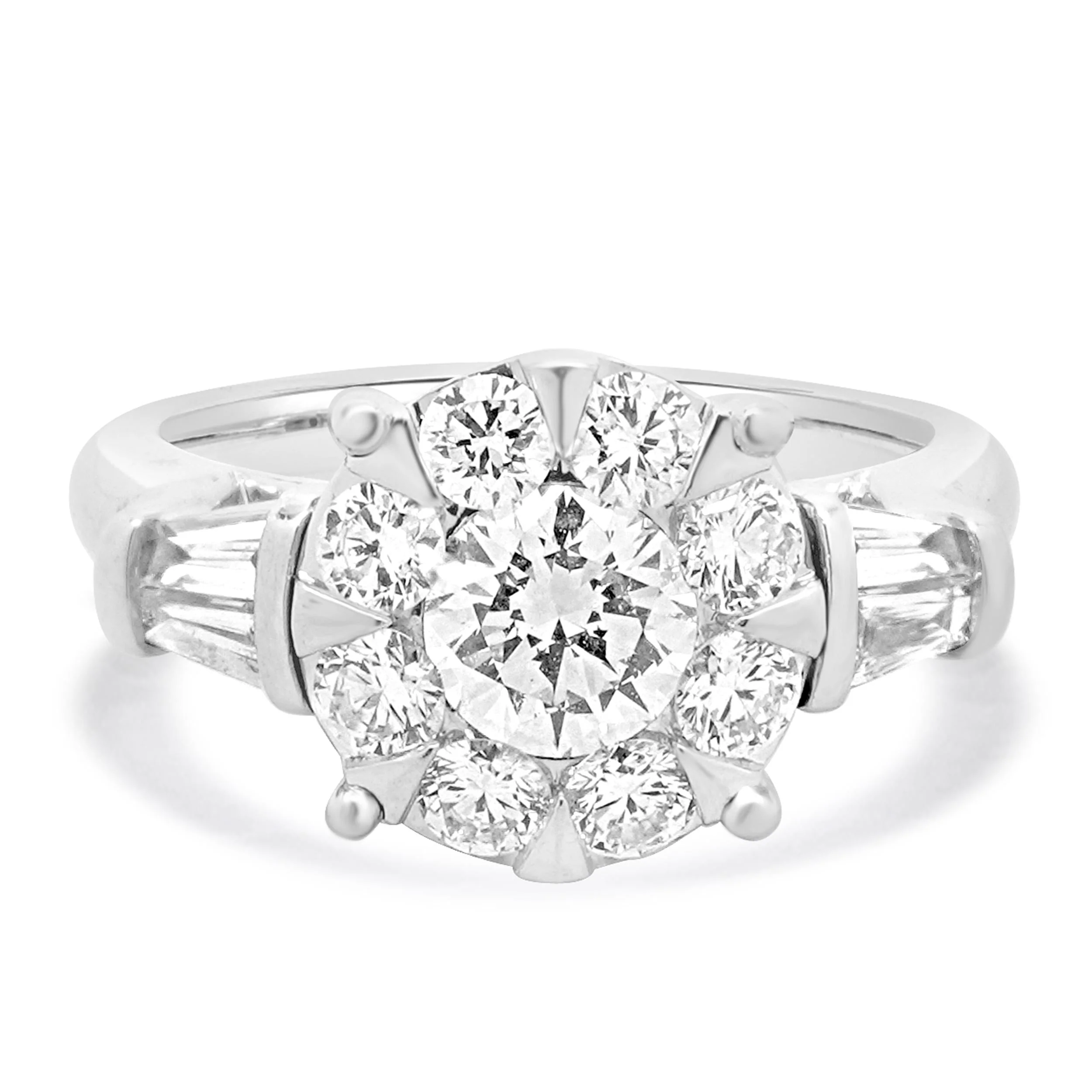 Platinum Round Diamond Cluster Engagement Ring