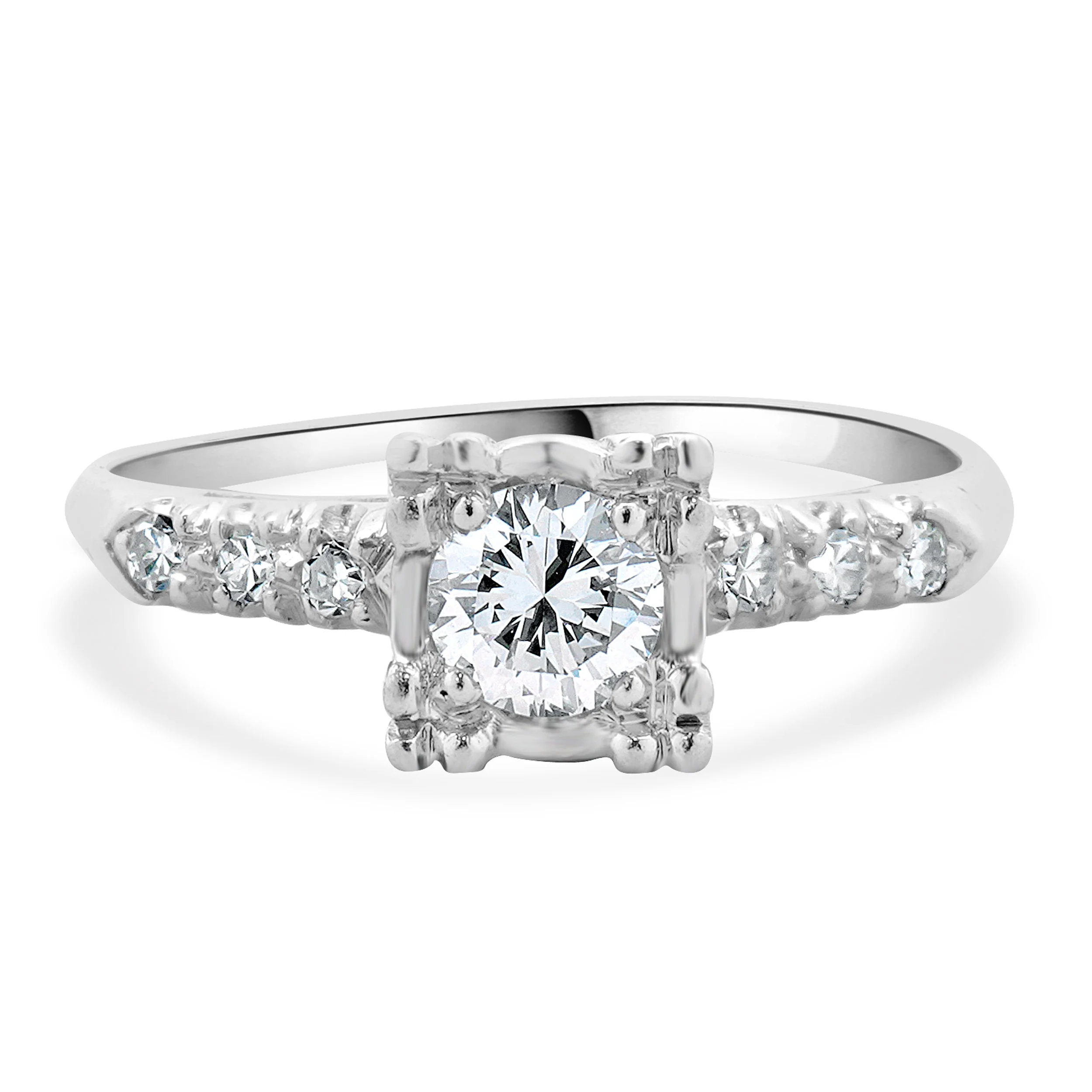 Platinum Vintage Round Brilliant Cut Diamond Engagement Ring