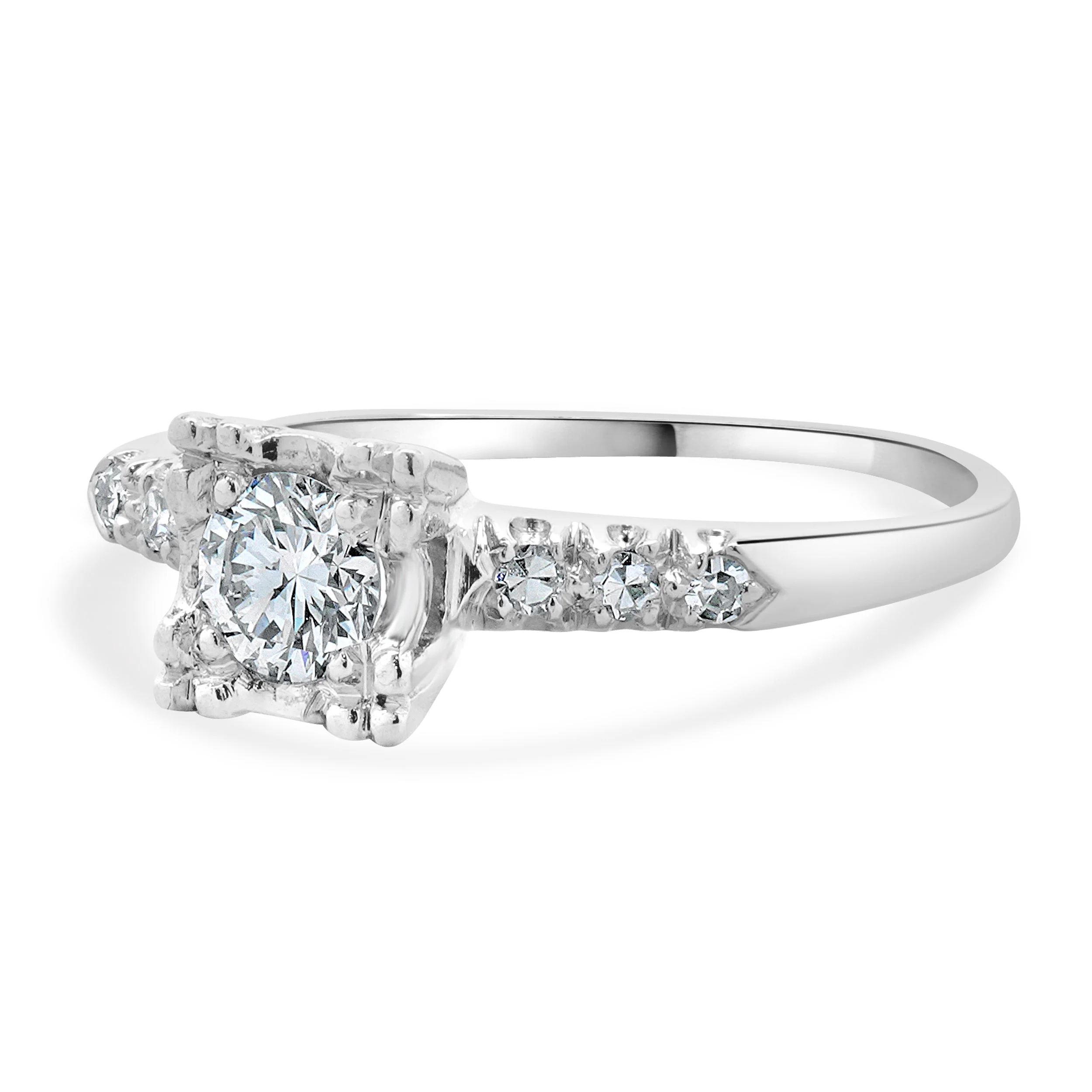 Platinum Vintage Round Brilliant Cut Diamond Engagement Ring - Image 2