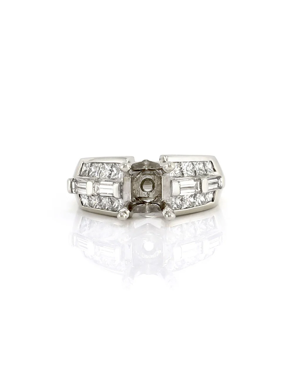 Princess and Baguette Diamond Ring Mounting in Gold - Image 2