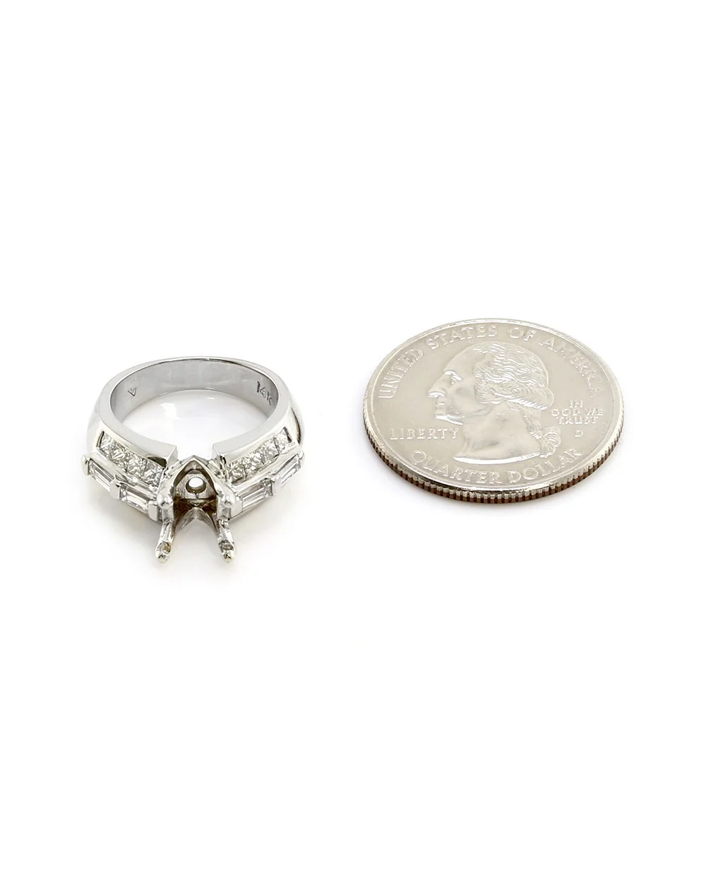 Princess and Baguette Diamond Ring Mounting in Gold - Image 6