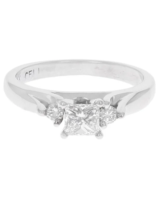 Princess and Round Diamond Engagement Ring in White Gold - Image 2