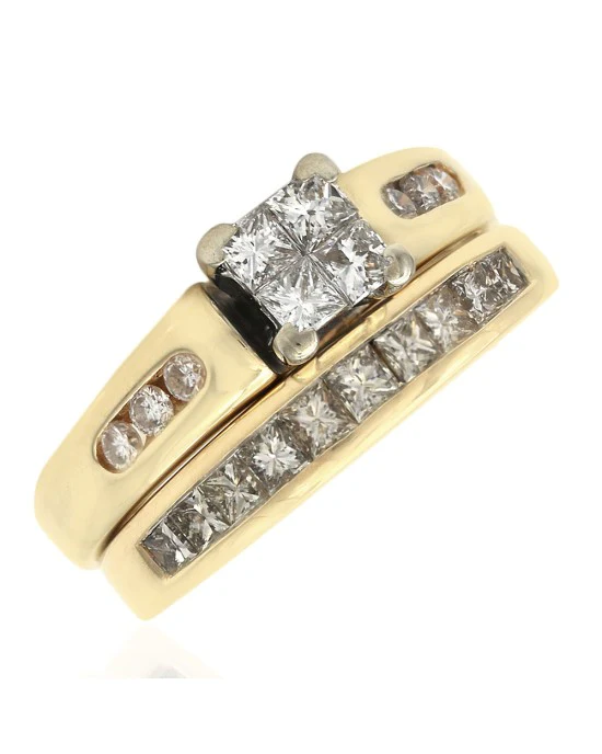Princess and Round Diamond Engagement Ring in Yellow Gold - Image 4