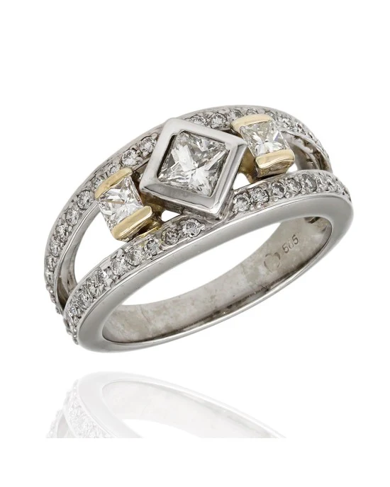 Princess and Round Diamond Split Shank Ring