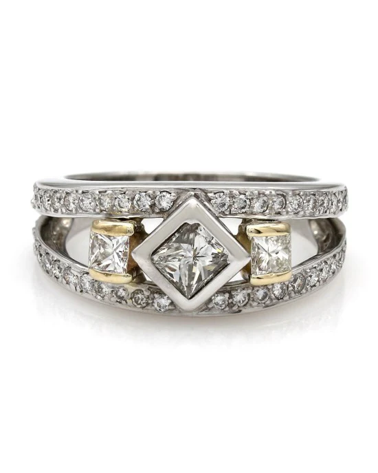 Princess and Round Diamond Split Shank Ring - Image 2