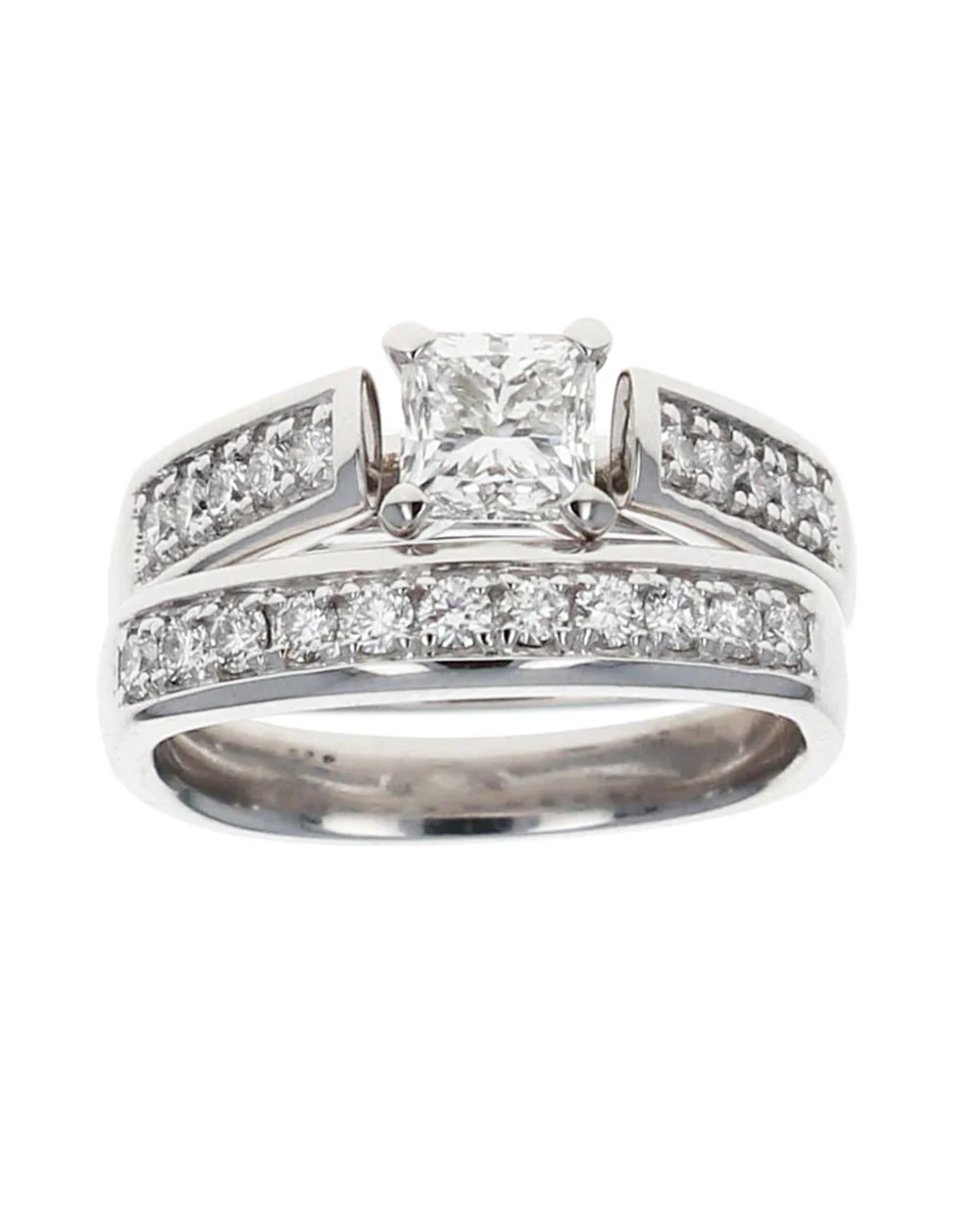 Princess and Round Diamond Square Shank Engagement Ring - Image 3
