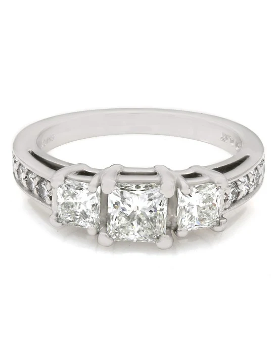 Princess and Round Diamond Three Stone Ring in Platinum - Image 2