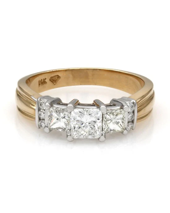 Princess Cut Three Stone with Round Diamond Accents in 14ktt - Image 2