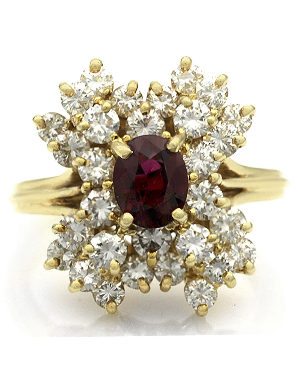 Raspberry Sapphire and Diamond Cluster Ring - Image 2