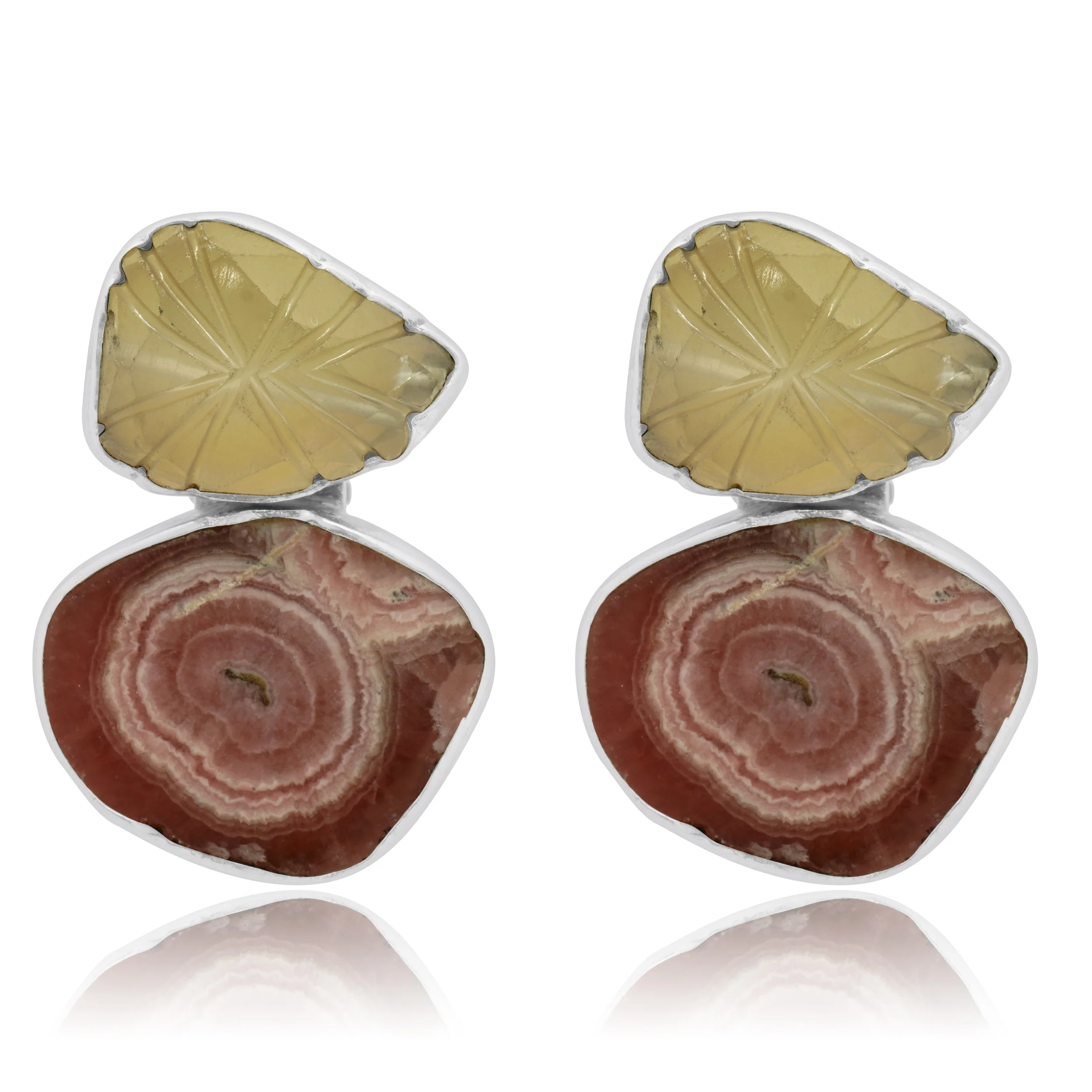 Rebecca Collins Sterling Silver Rhodochrosite and Quartz Earrings