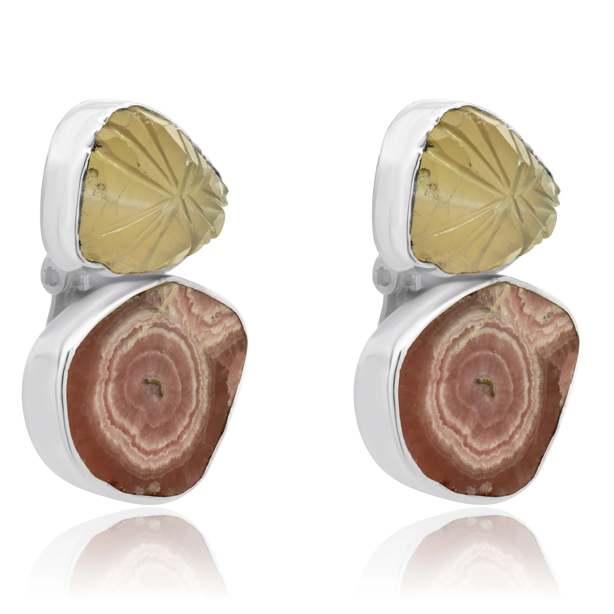 Rebecca Collins Sterling Silver Rhodochrosite and Quartz Earrings - Image 2