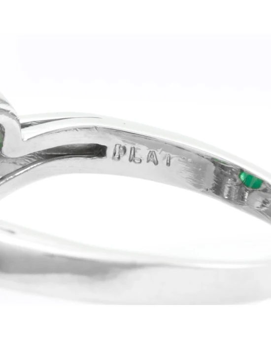 Retro 3.90ctw Emerald Cabochon & 0.18ctw Diamond Ring in Platinum - Image 8