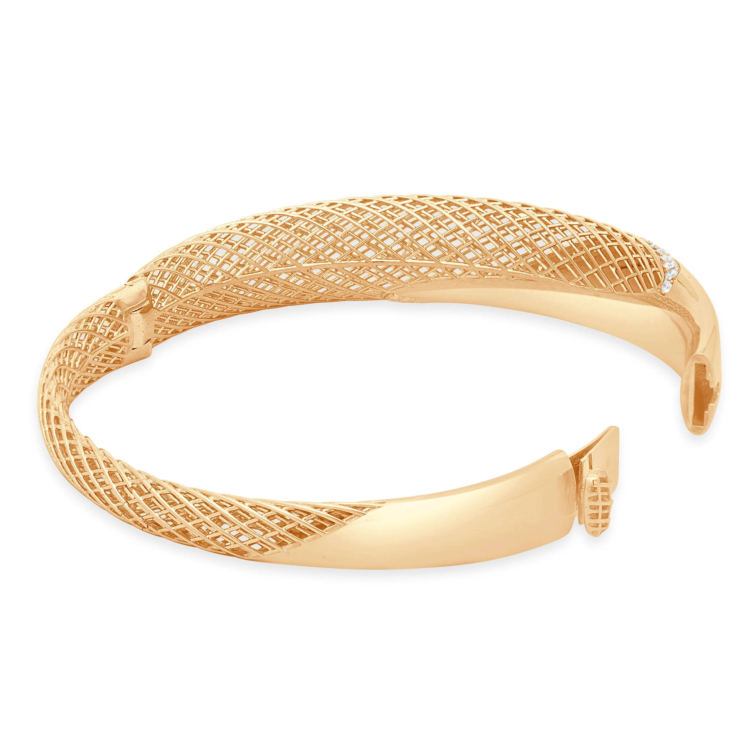 Roberto Coin 18 Karat Rose Gold Round Diamond Silk Open Weave Bangle Bracelet 6.5" - Image 4