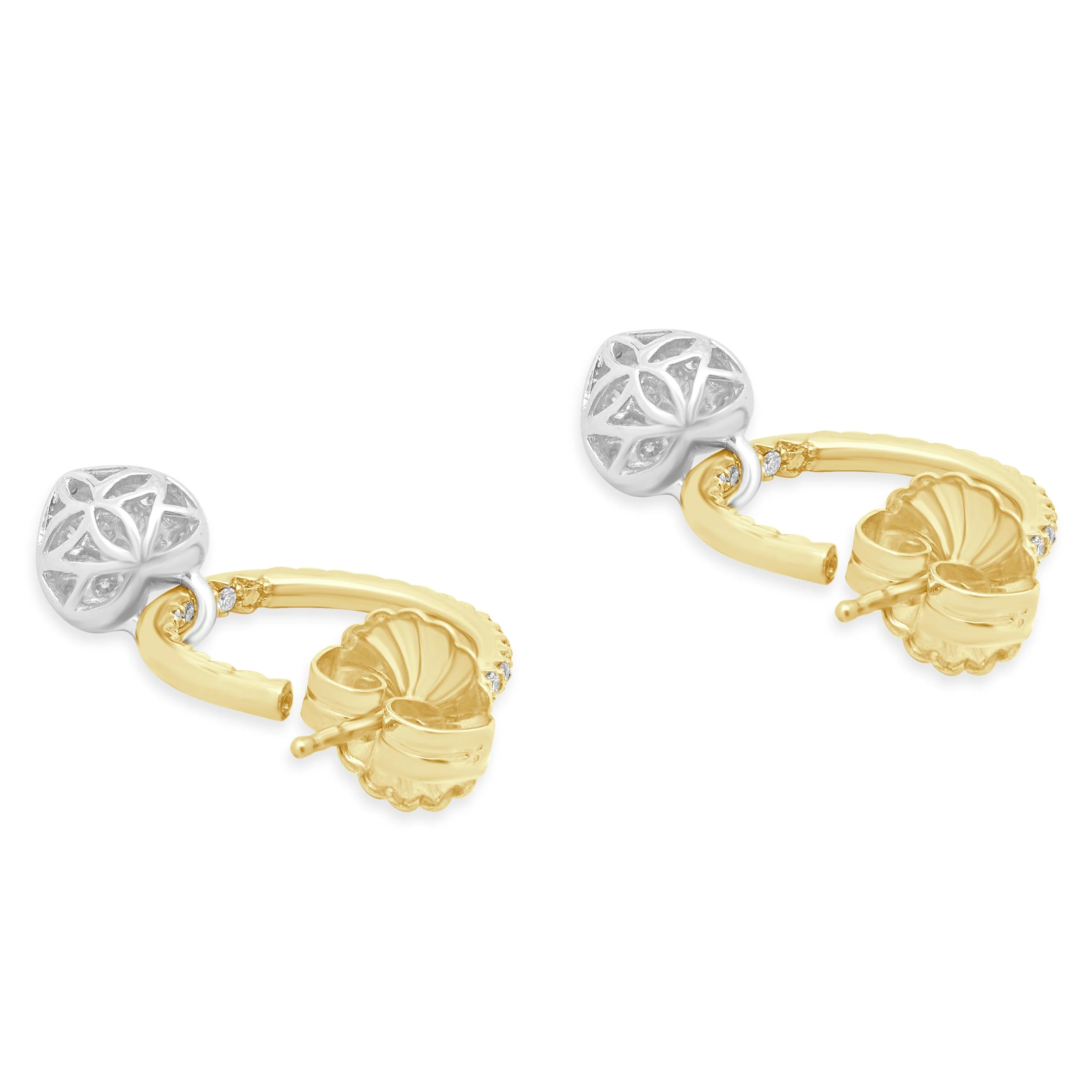 Roberto Coin 18K Two-Tone Yellow and White Gold Inside Out Round Diamond Hoop Earrings with Pave Diamond Heart Charms - Image 4
