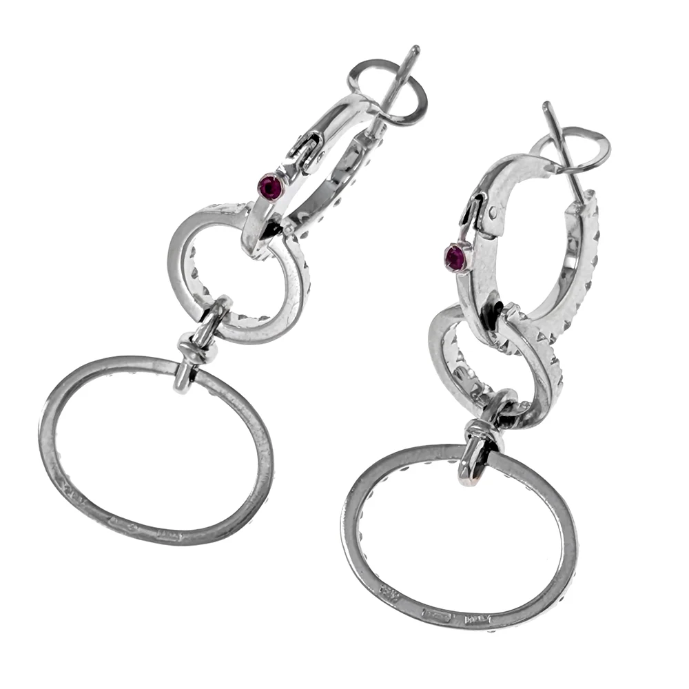 Roberto Coin 18K White Gold Diamond Open Circle Dangle Earrings - Image 3