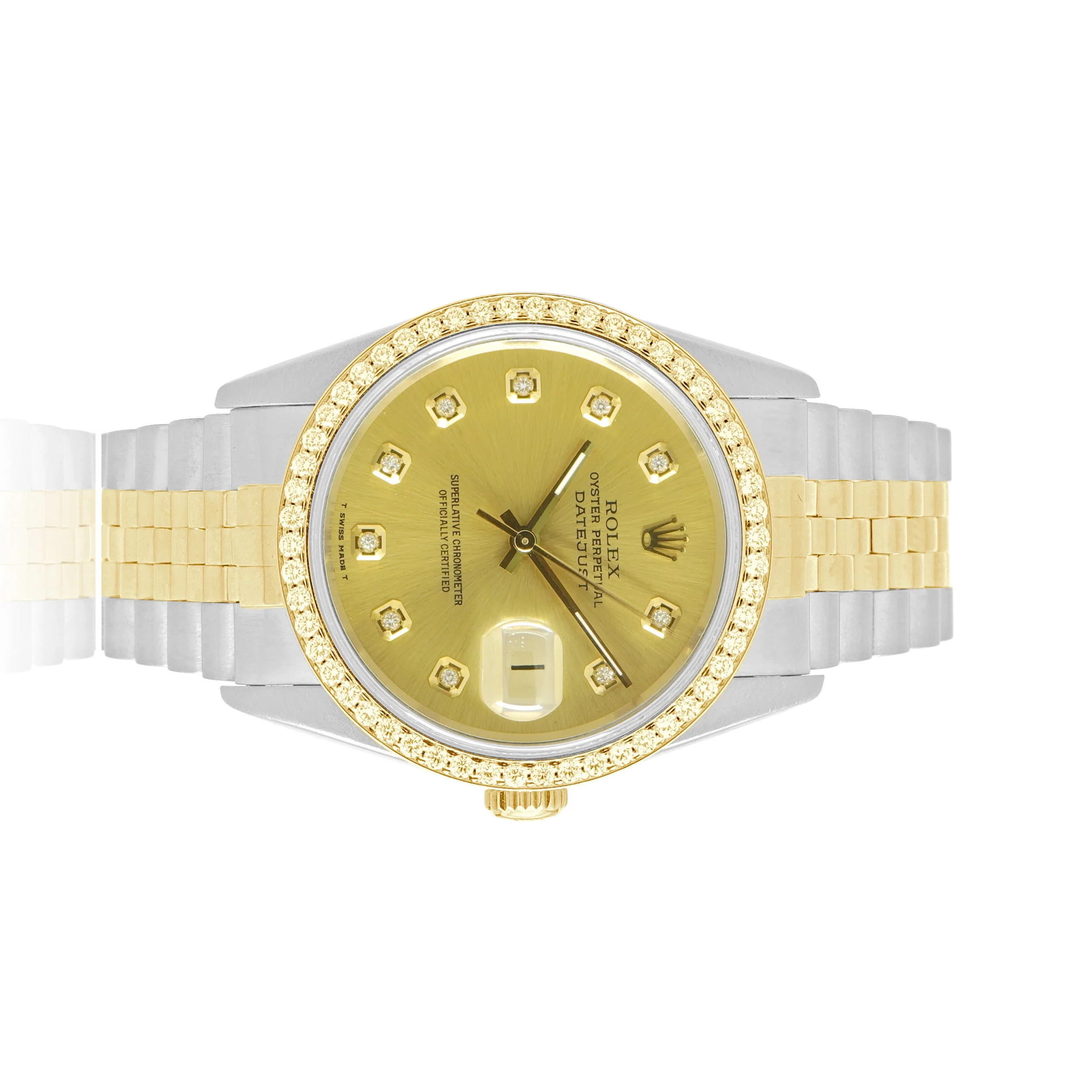 Rolex Stainless Steel and 18 Karat Yellow Gold Datejust 36mm - Custom Diamond Dial and Bezel - Image 2