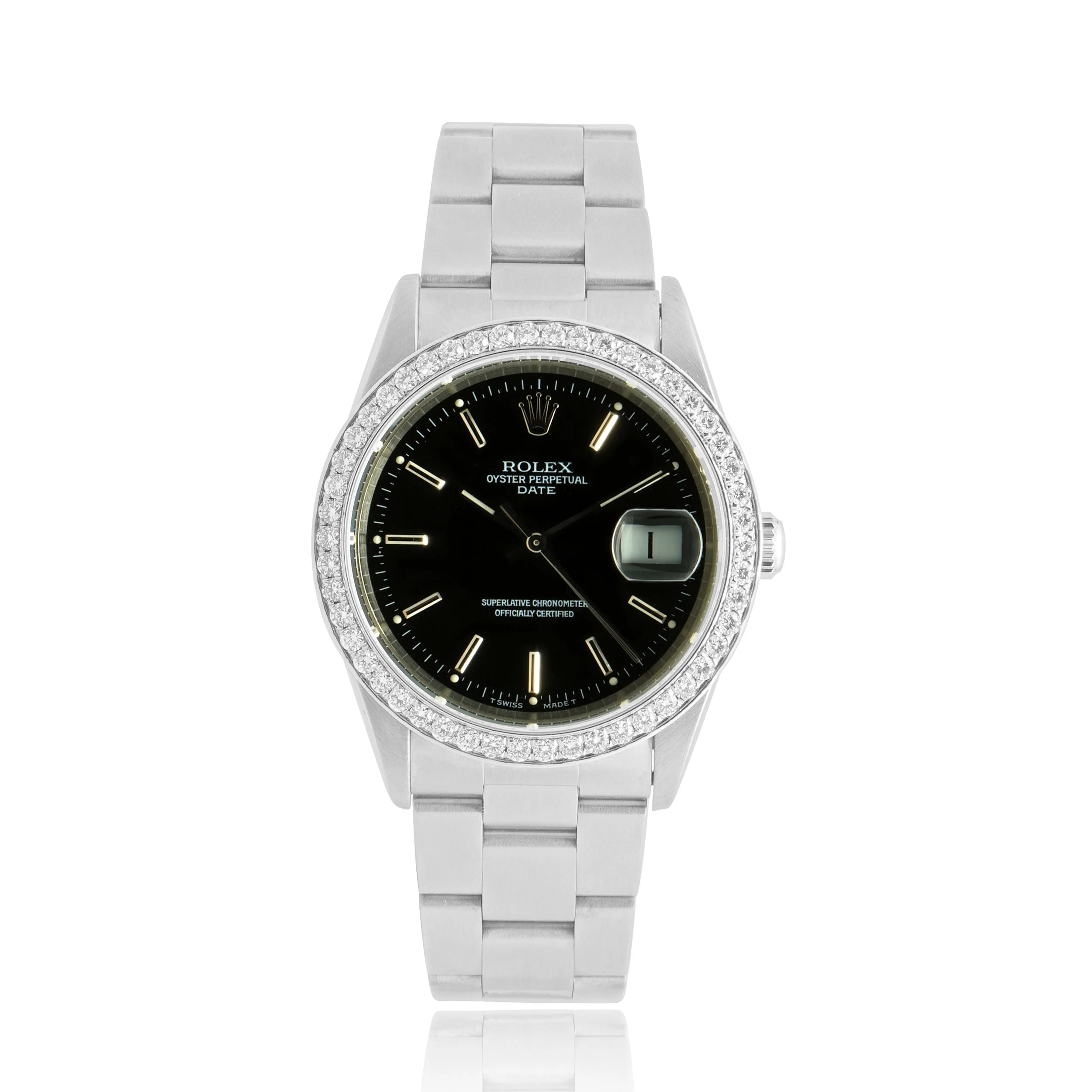 Rolex Stainless Steel Date 34mm Custom Diamond Dial