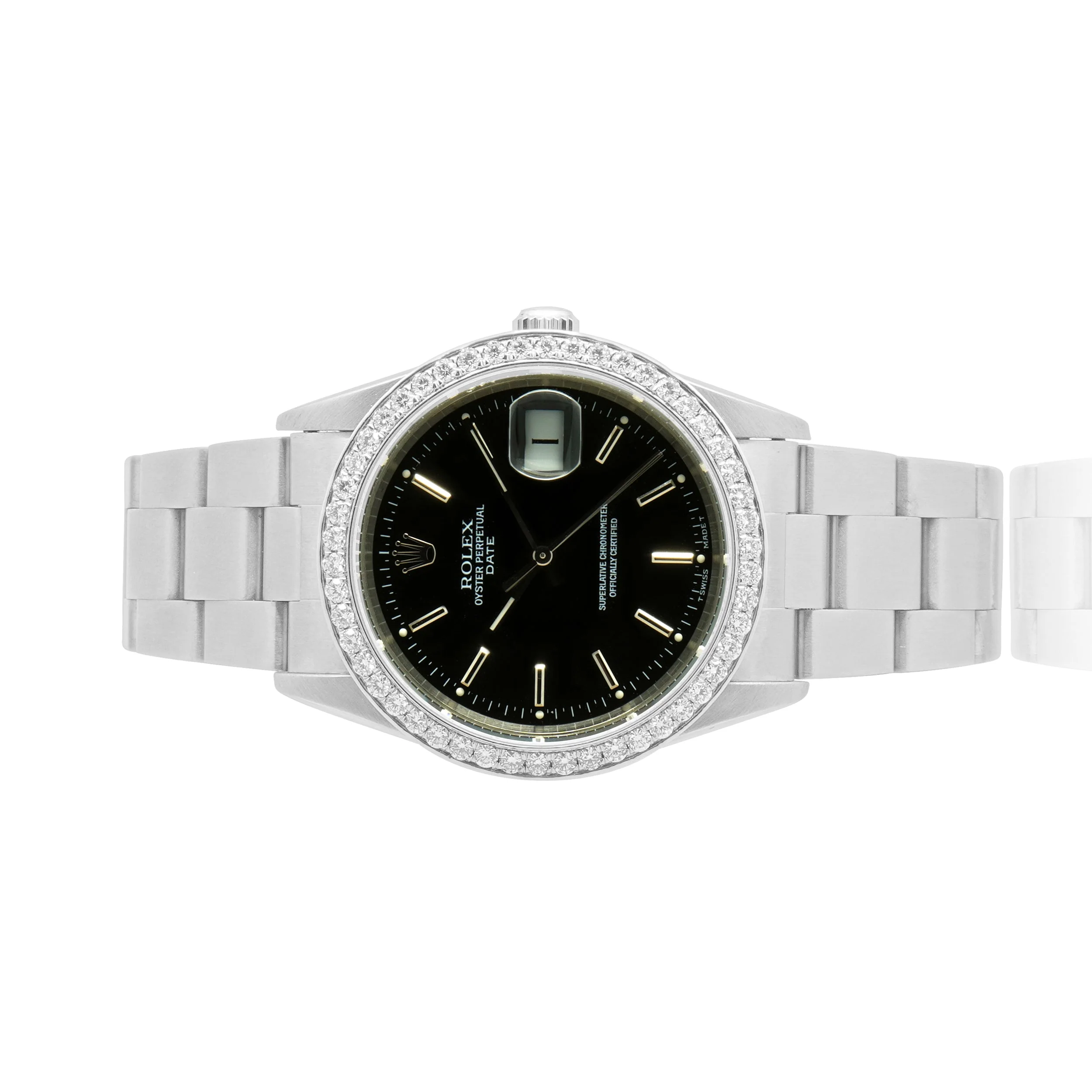 Rolex Stainless Steel Date 34mm Custom Diamond Dial - Image 2