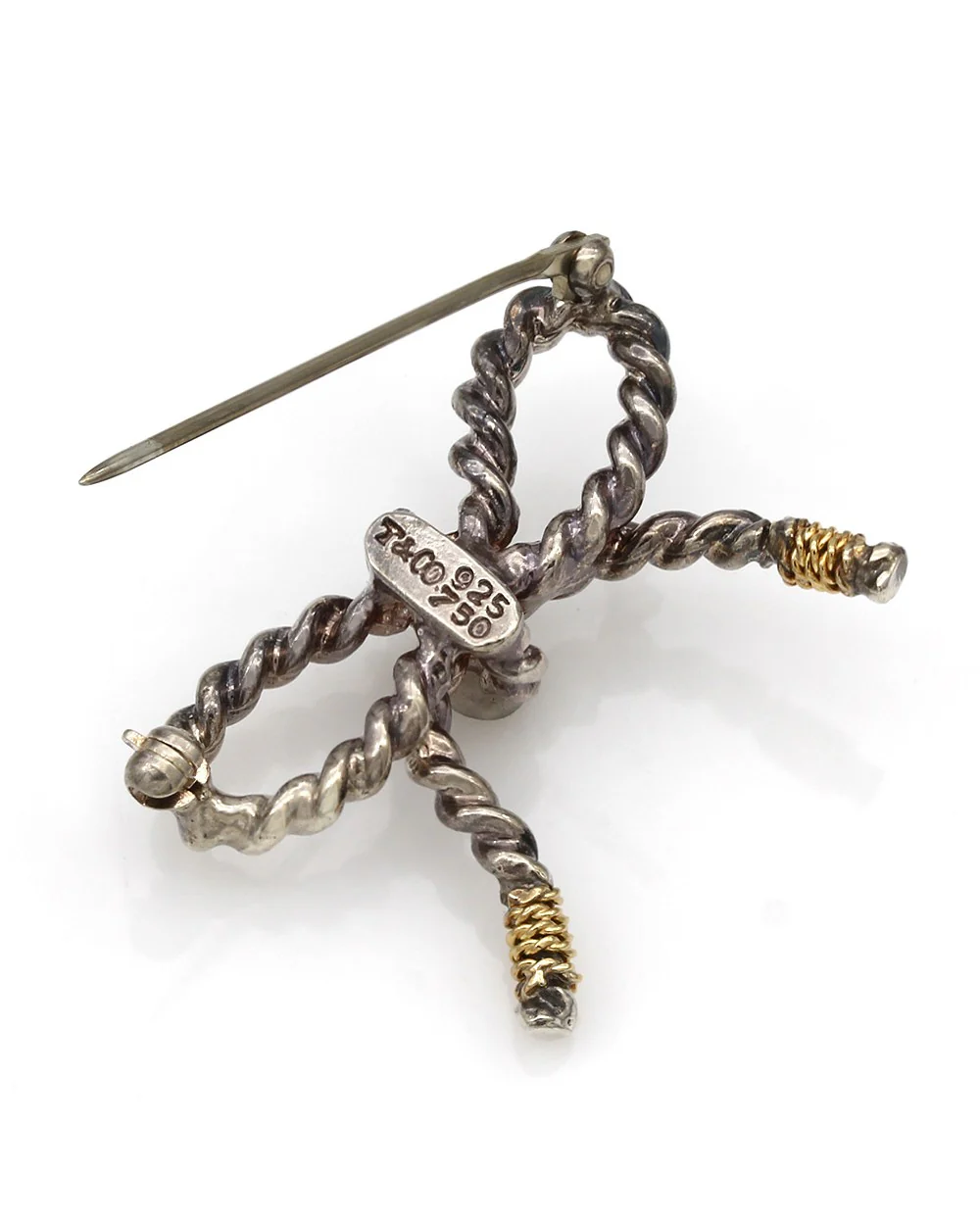 Rope Bow Brooch in Sterling Silver w/ 18K Yellow Gold Accents - Image 2