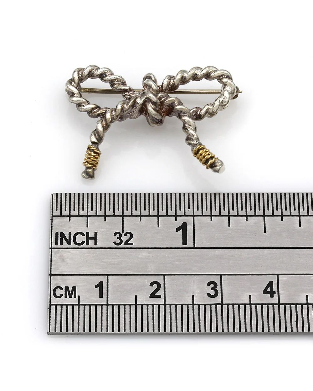 Rope Bow Brooch in Sterling Silver w/ 18K Yellow Gold Accents - Image 3