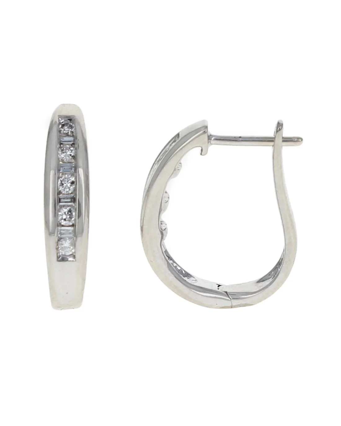 Round and Baguette Diamond Curved Earrings - Image 2