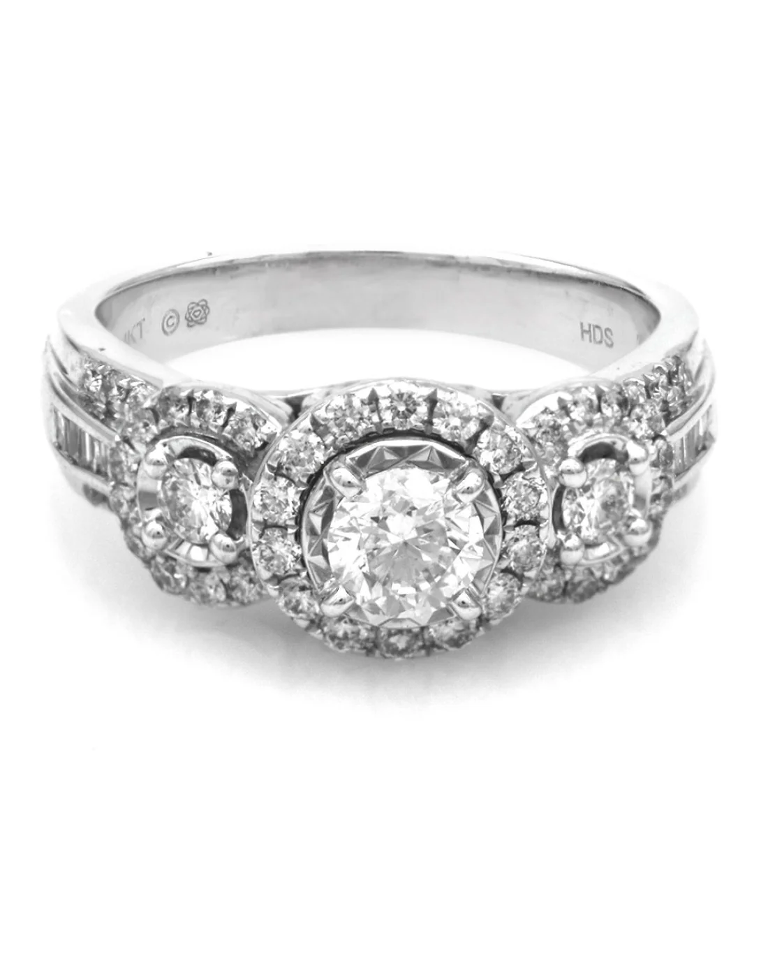 Round and Baguette Diamond Engagement Ring in White Gold - Image 2
