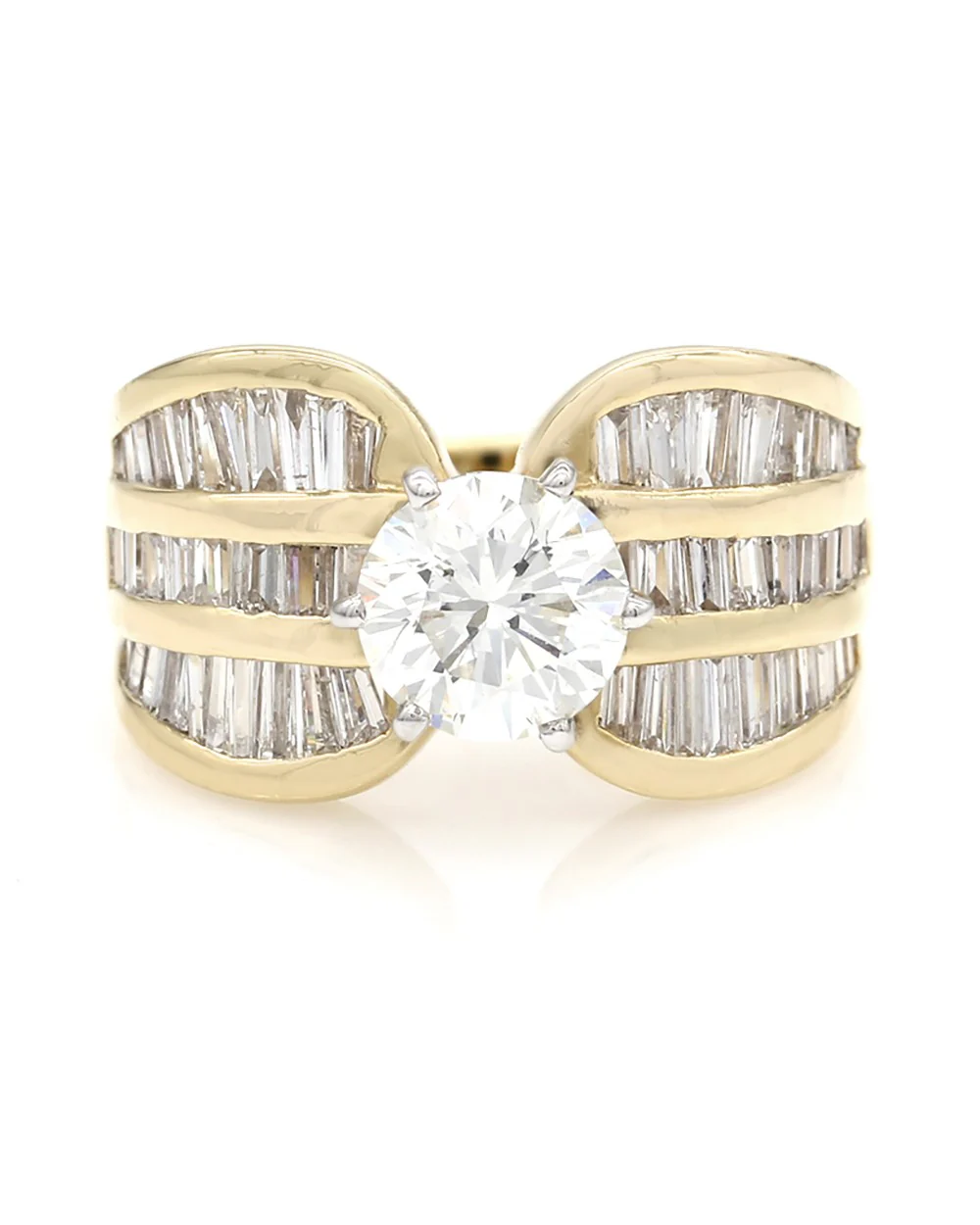 Round and Baguette Diamond Ring in Gold - Image 2
