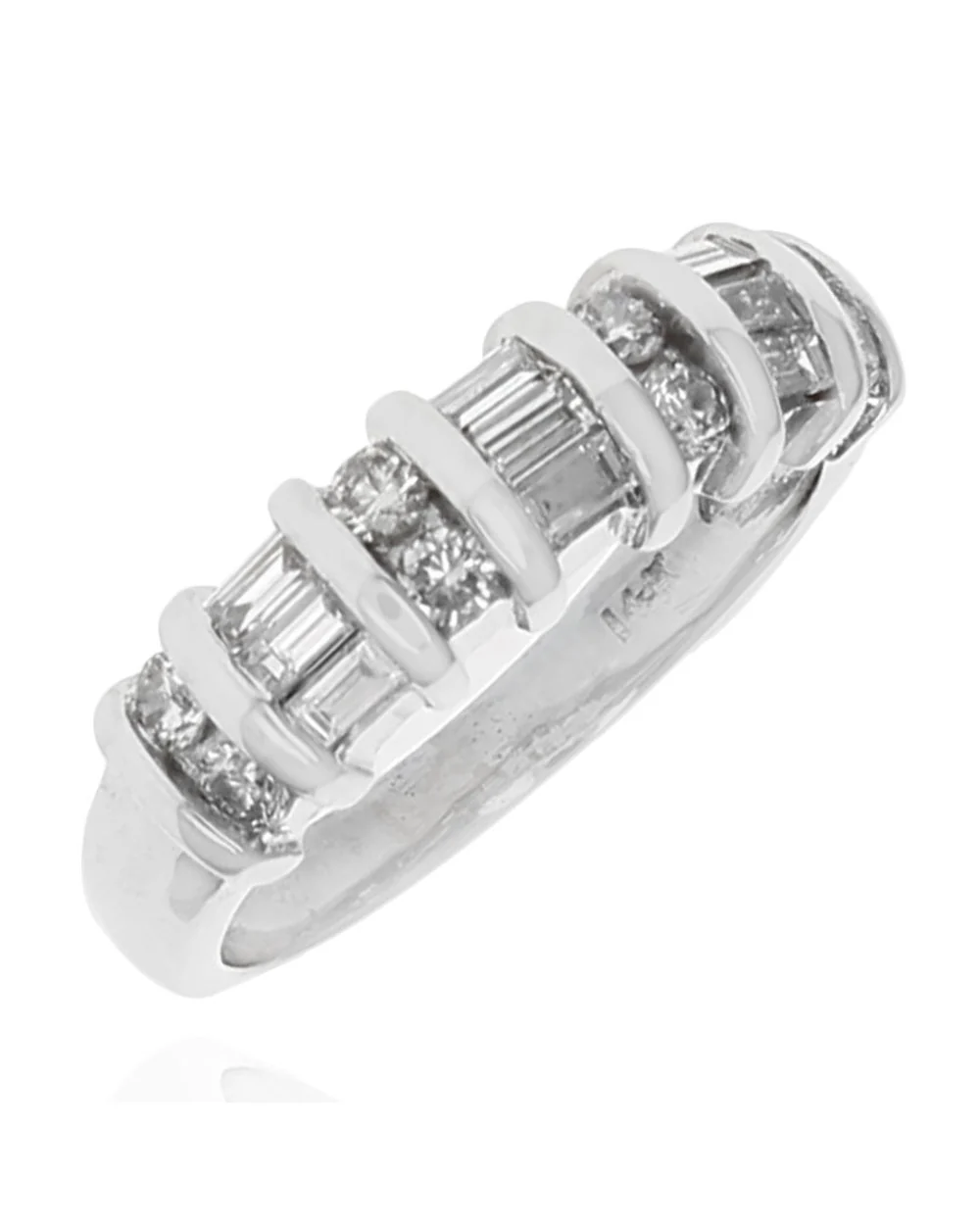Round and Baguette Diamond Ring in White Gold