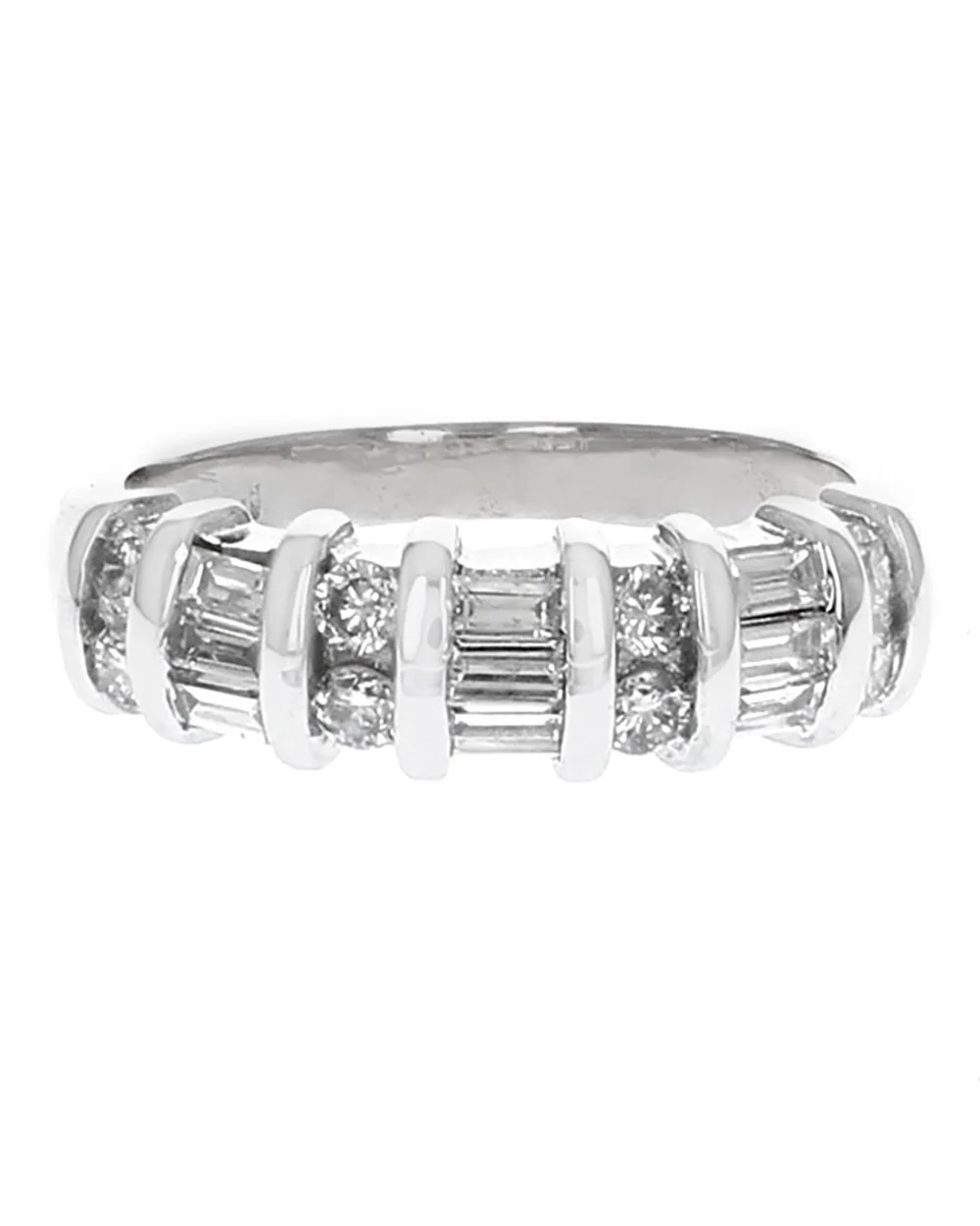 Round and Baguette Diamond Ring in White Gold - Image 2