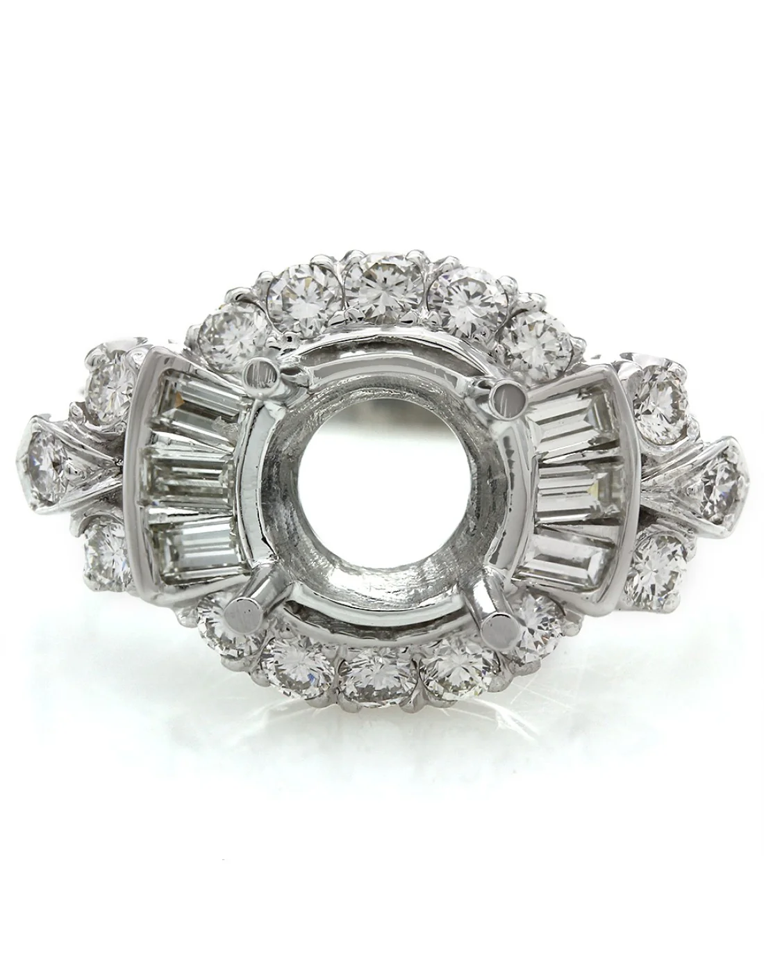 Round and Baguette Semi Mount Ring - Image 2