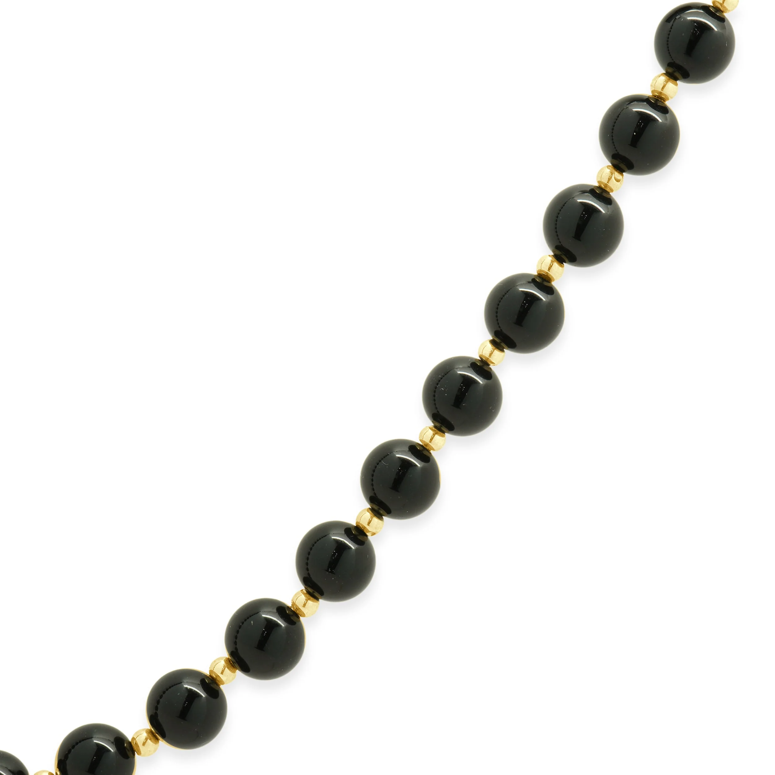Round Black Onyx Bead Necklace with 14K Yellow Gold Round Bead Stations 30.0" - Image 2