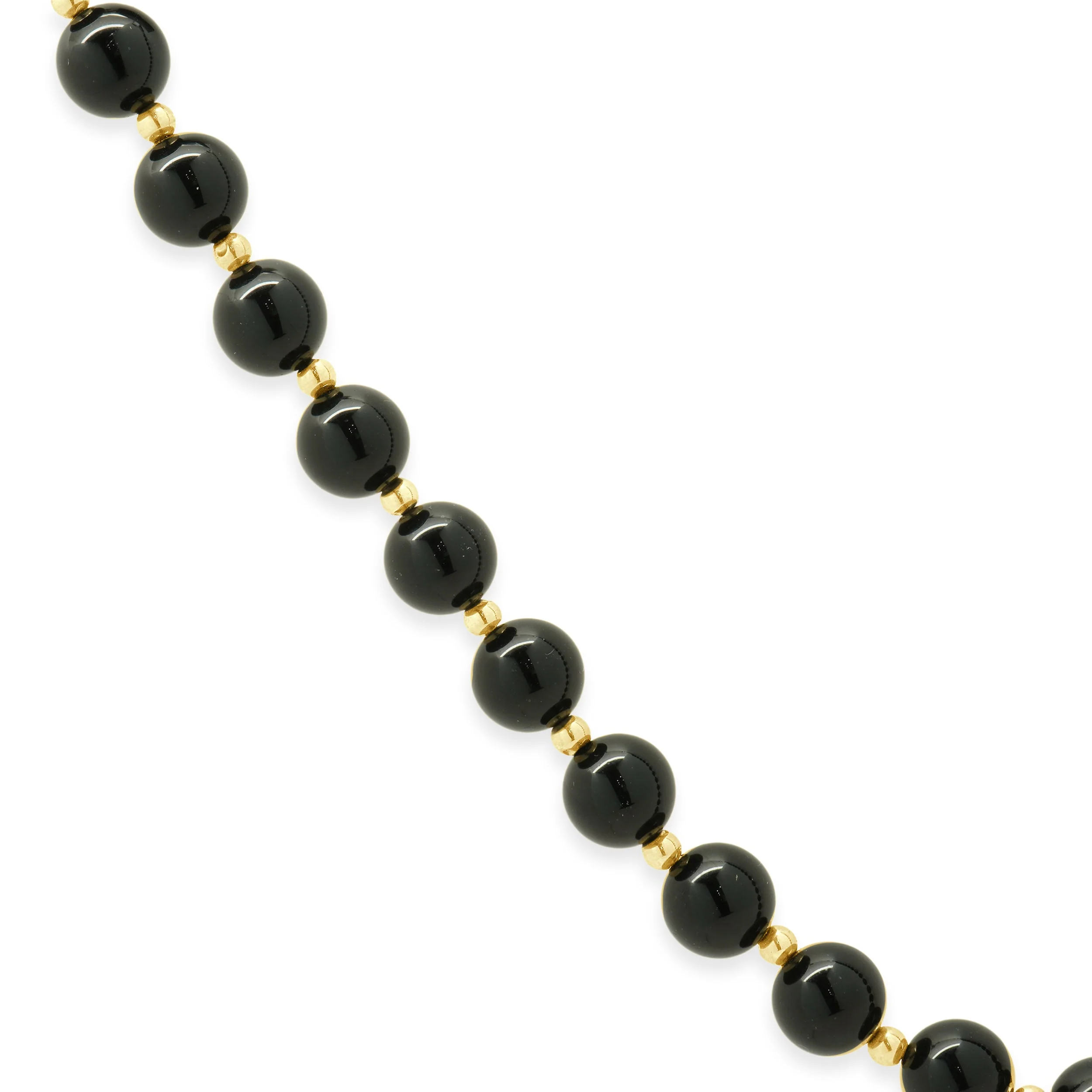Round Black Onyx Bead Necklace with 14K Yellow Gold Round Bead Stations 30.0" - Image 3
