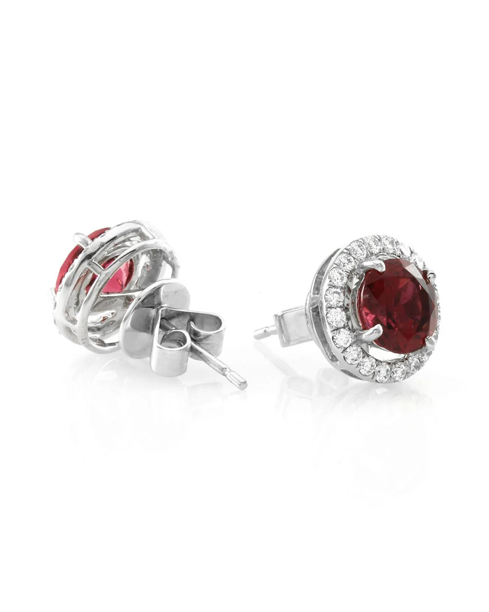 Rubellite Tourmaline and Diamond Stud Earrings in Gold - Image 2