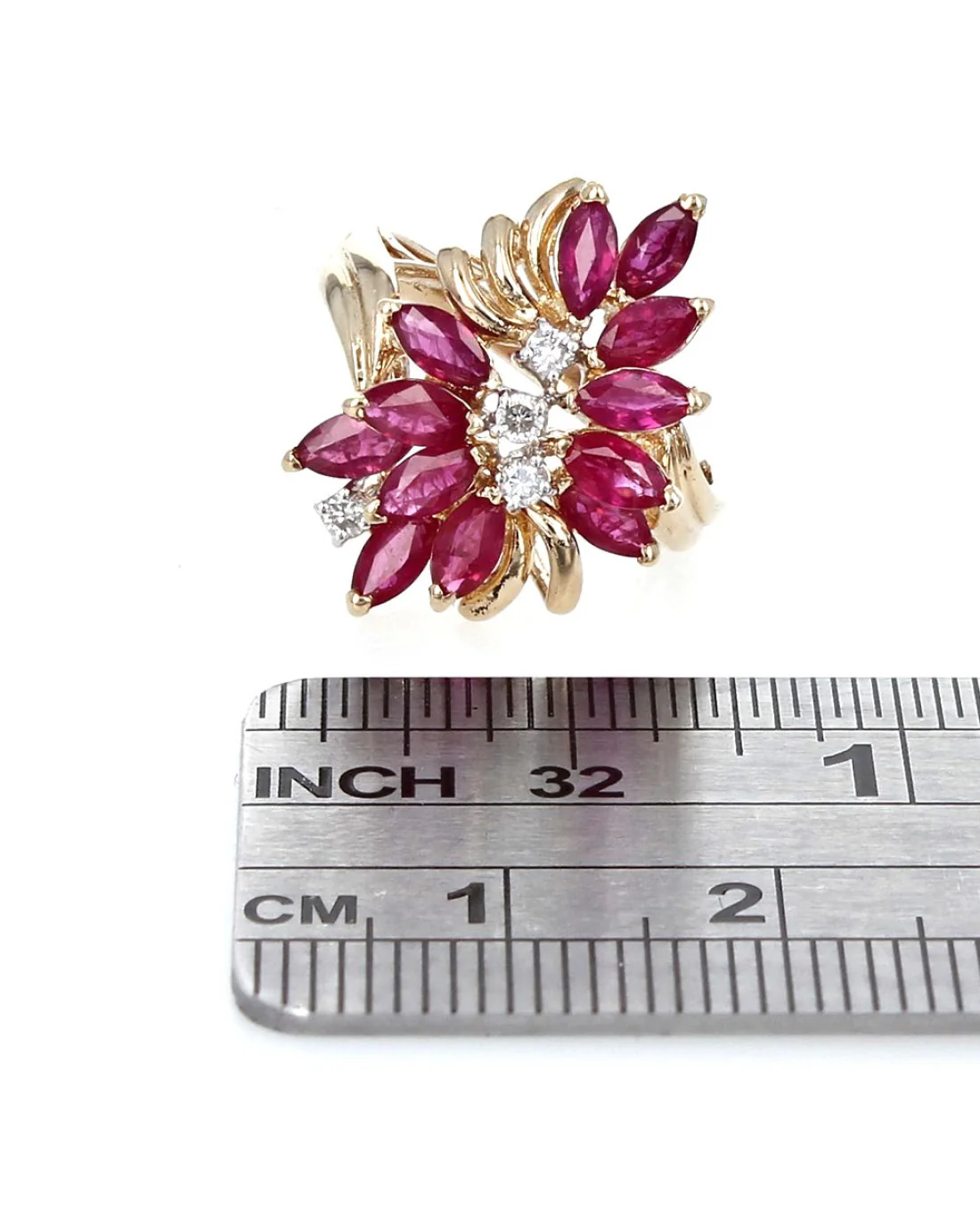 Ruby and Diamond Accent Cluster Ring - Image 3