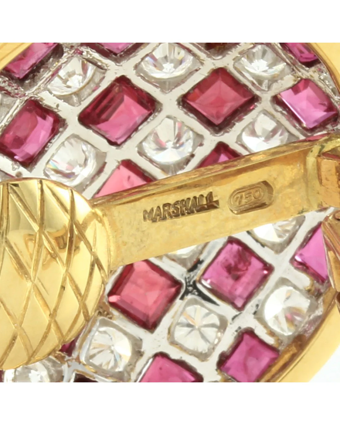 Ruby and Diamond Checkerboard Dome Clip On Earrings - Image 4