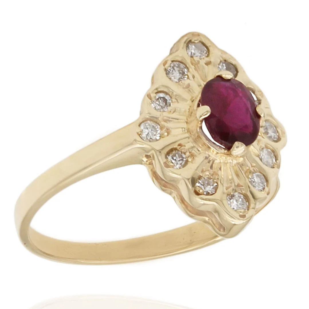 14K Yellow Gold Ruby and Diamond Ring
