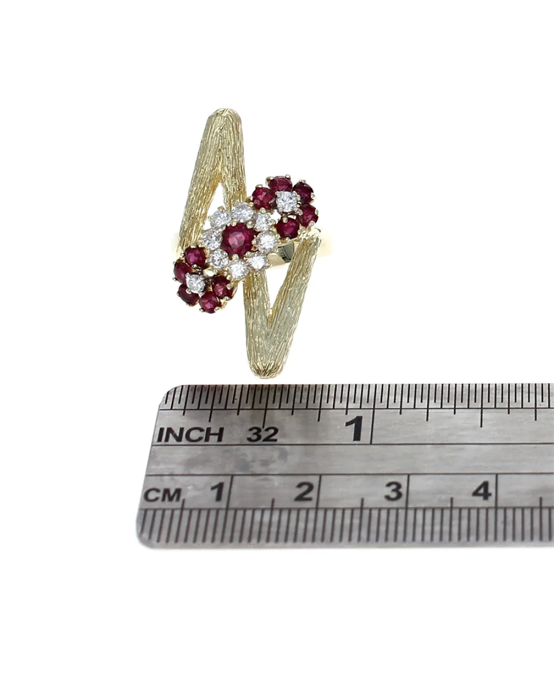 Ruby and Diamond Flower Zig Zag Ring - Image 3