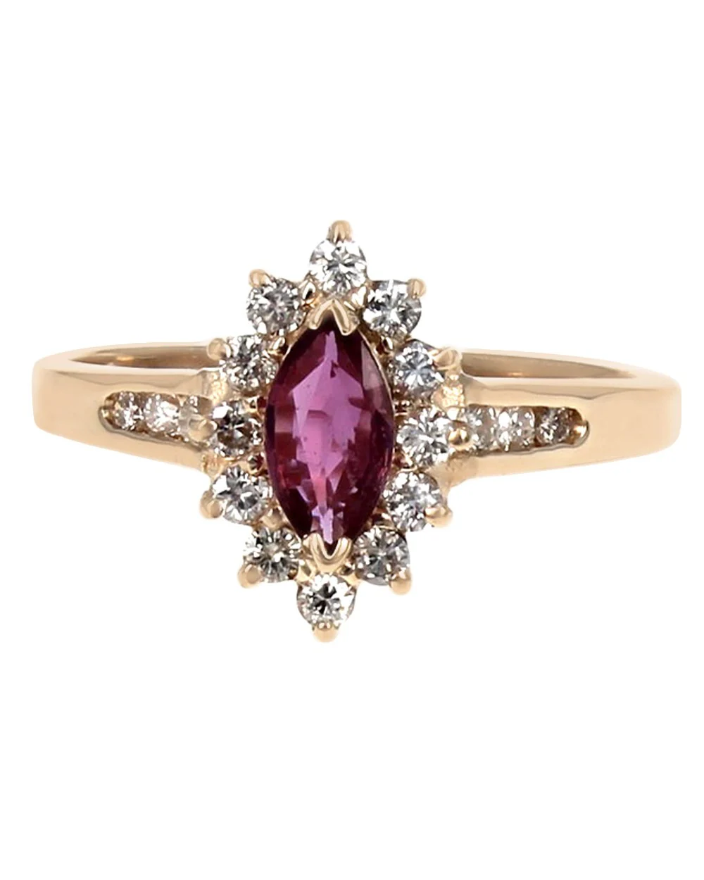 Ruby and Diamond Halo Ring in Yellow Gold - Image 2