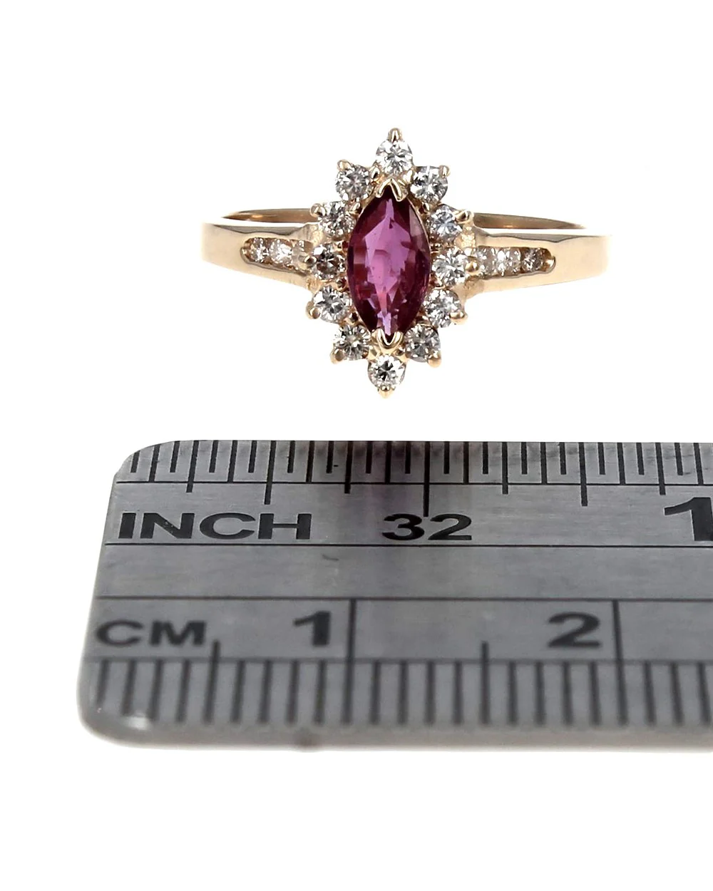 Ruby and Diamond Halo Ring in Yellow Gold - Image 3