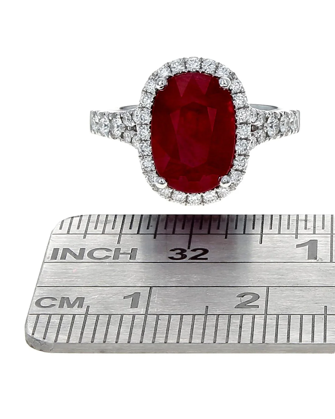 Ruby and Diamond Halo Split Shank Ring in Platinum - Image 3
