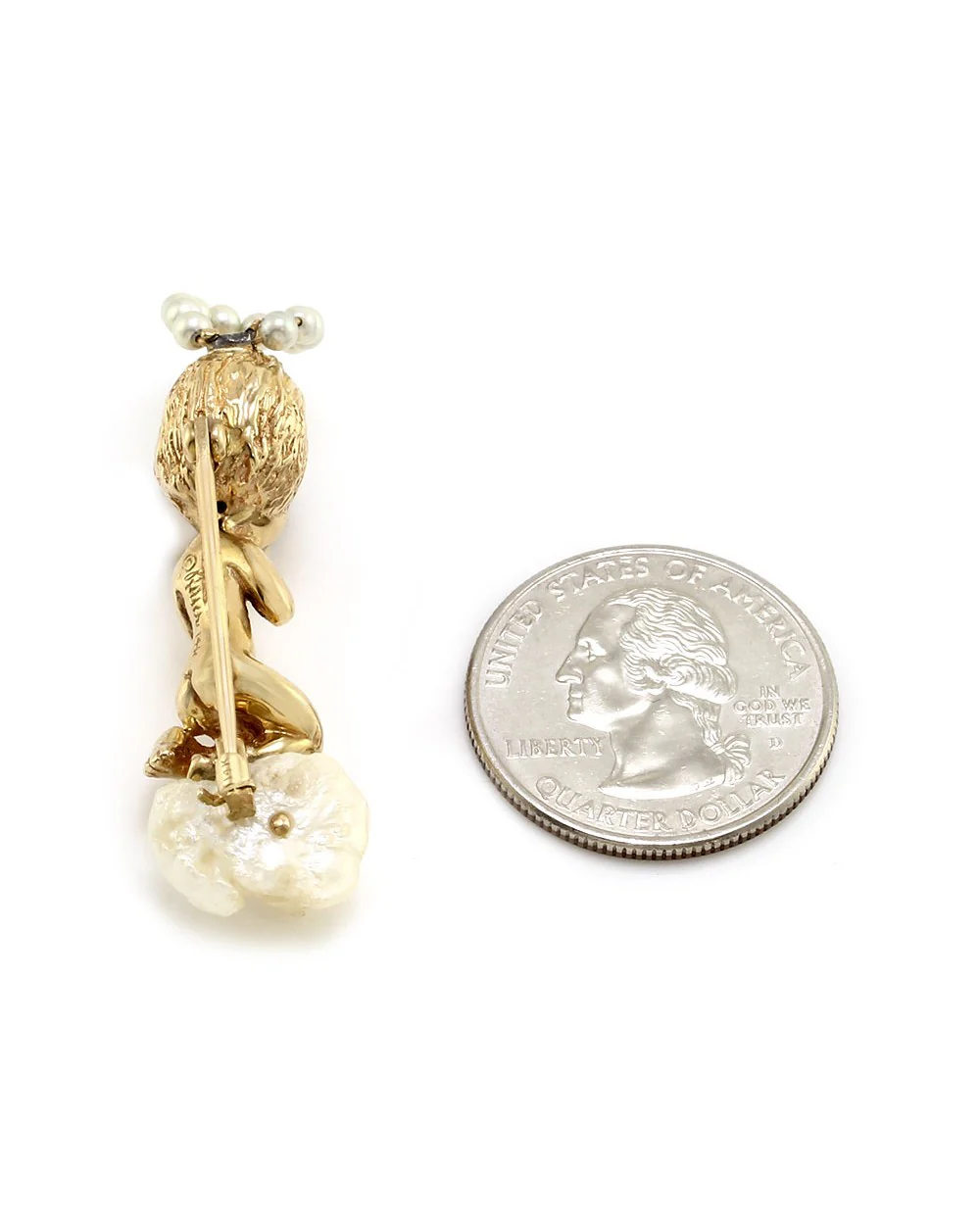 Ruser Freshwater Pearl and Sapphire Cherub on Cloud Pin - Image 3
