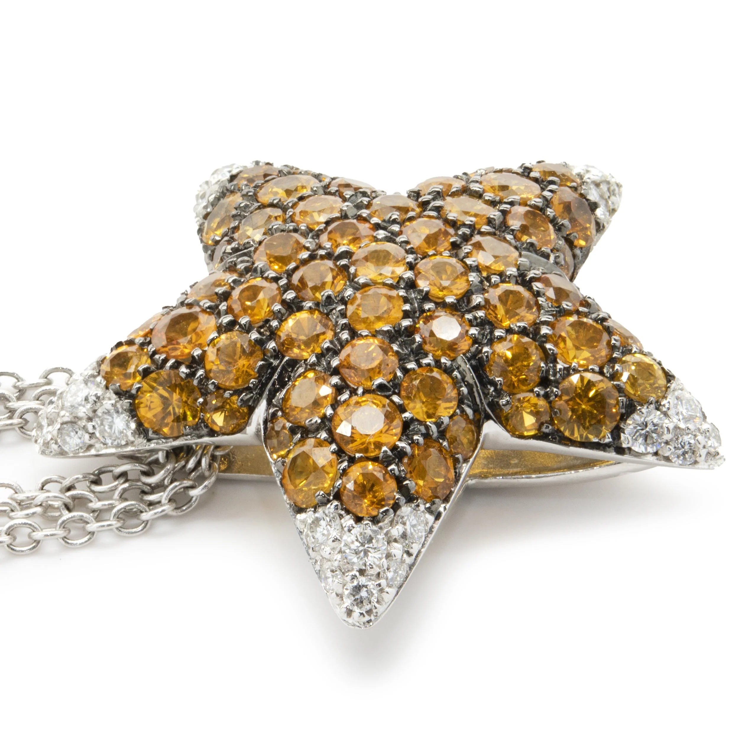 Salavetti 18 Karat White Gold Orange Sapphire and Diamond Star Necklace - Image 3