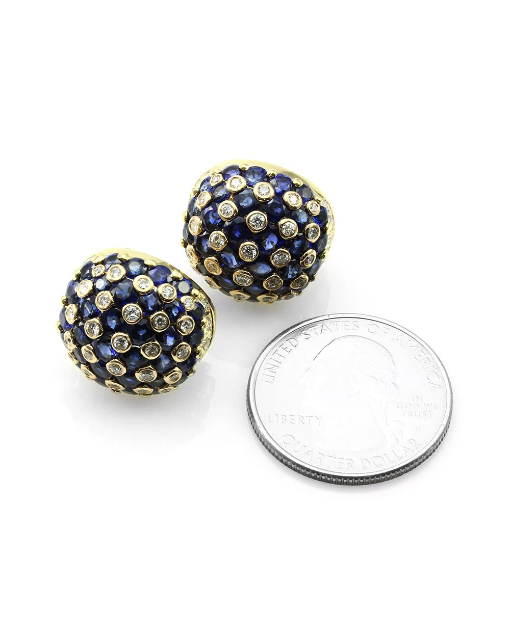 Sapphire and Diamond Dome Earrings in Gold - Image 3