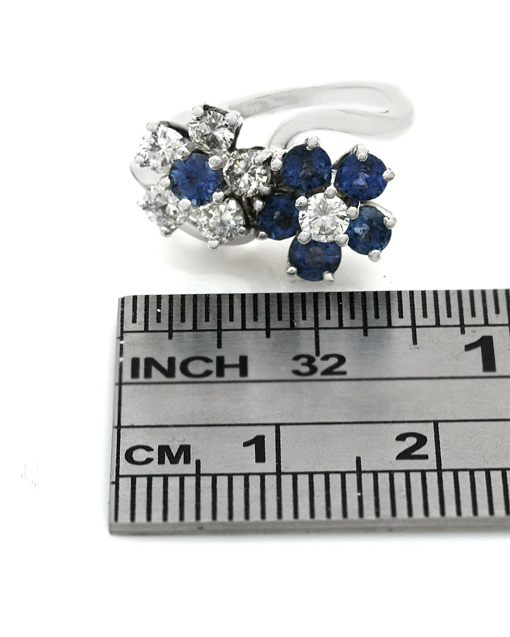 Sapphire and Diamond Double Flower Ring - Image 3