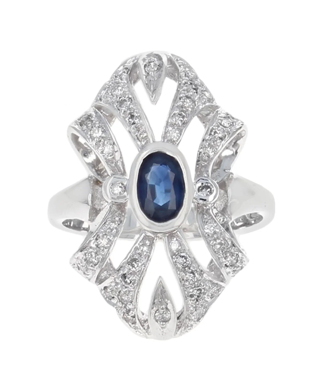 Sapphire and Diamond Elongated Open Ribbon Ring - Image 2
